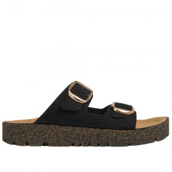 IBIZA'S AUREA SANDALIAS PLANAS BIO HEBILLAS SERRAJE PARA MUJER 20 NEGRO IBIZ002